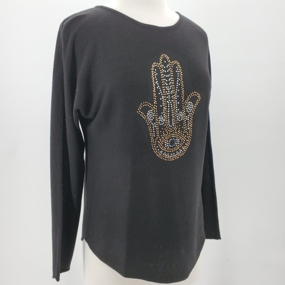Rachel Zoe Hamsa Embellished Sweater Black Size Medium NWT